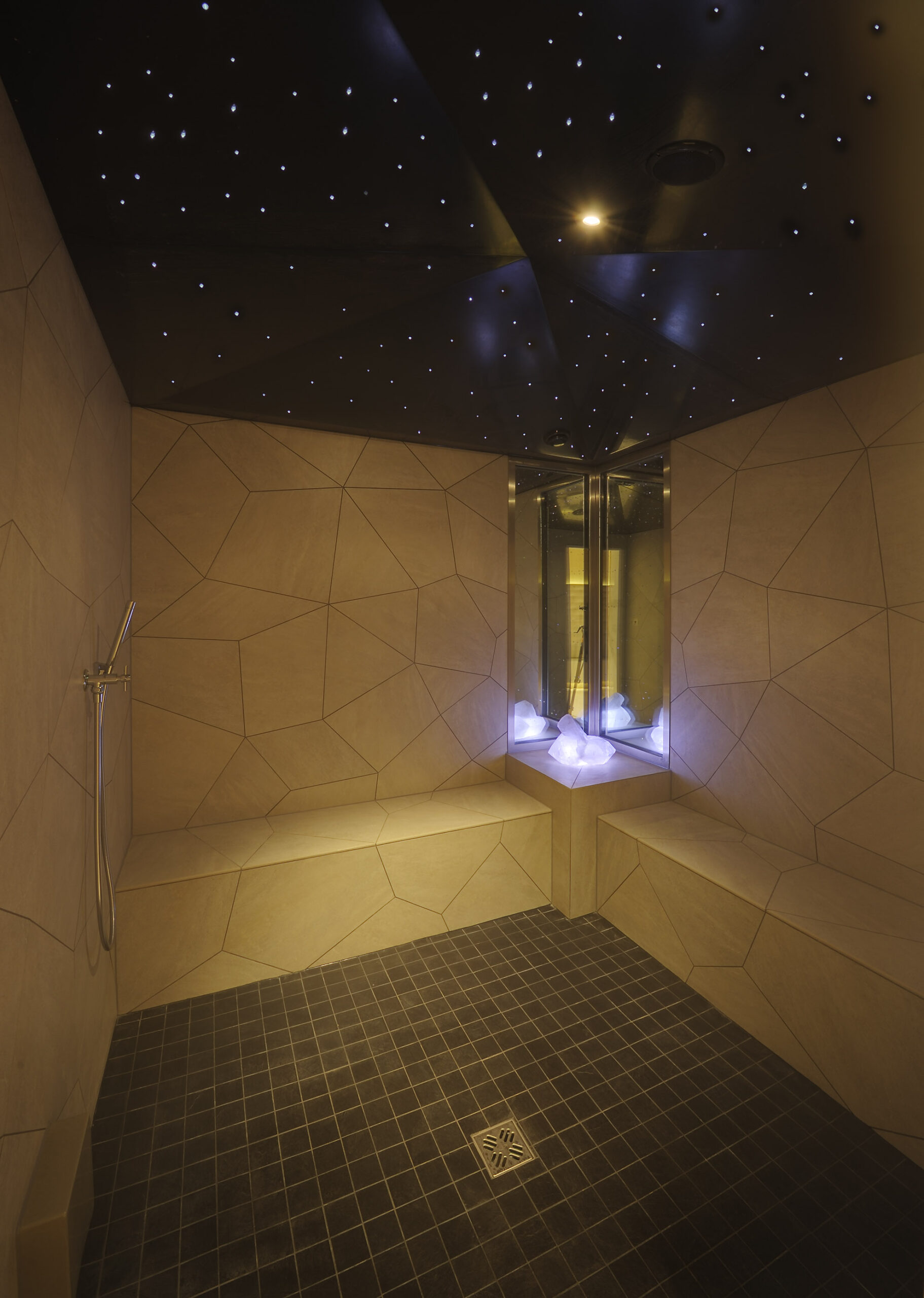 steam room with starry sky