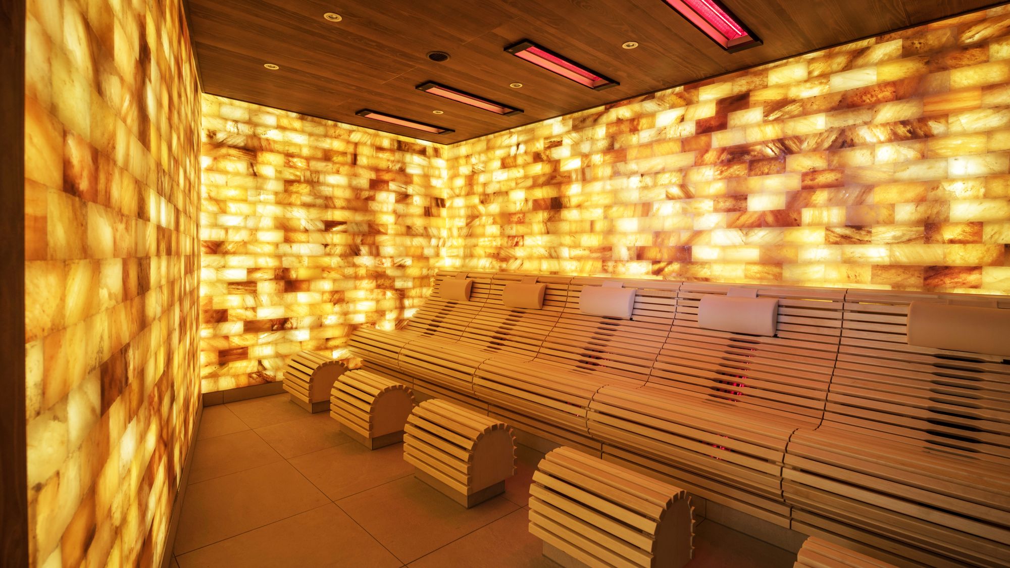 professional sauna with salt brick wall