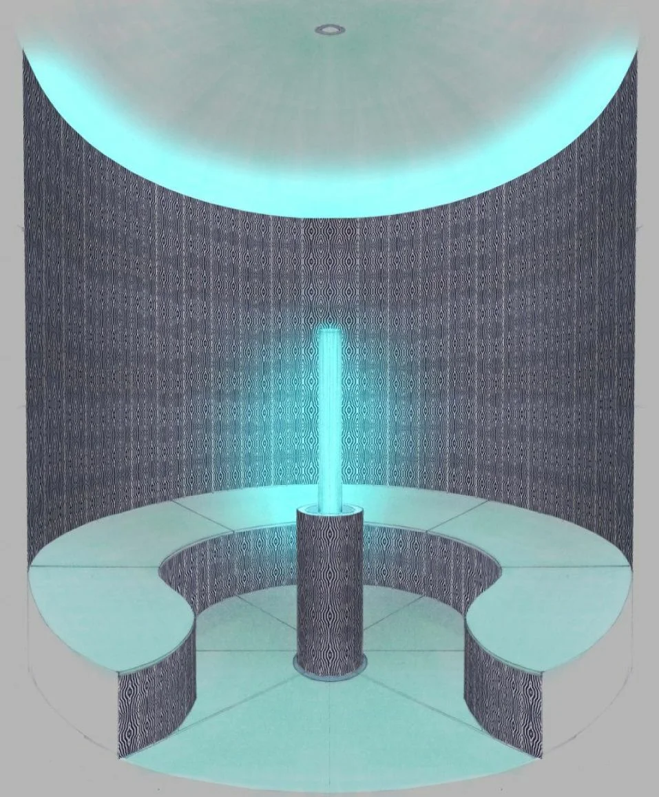 A spa design drawing of a blue, lighted ice fountain.